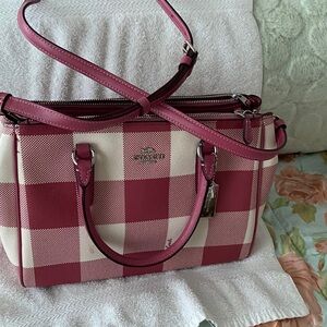 Coach Pink and Cream Checkered Satchel
